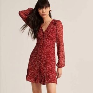 Abercrombie & Fitch ruffle-hem A-line red floral dress
